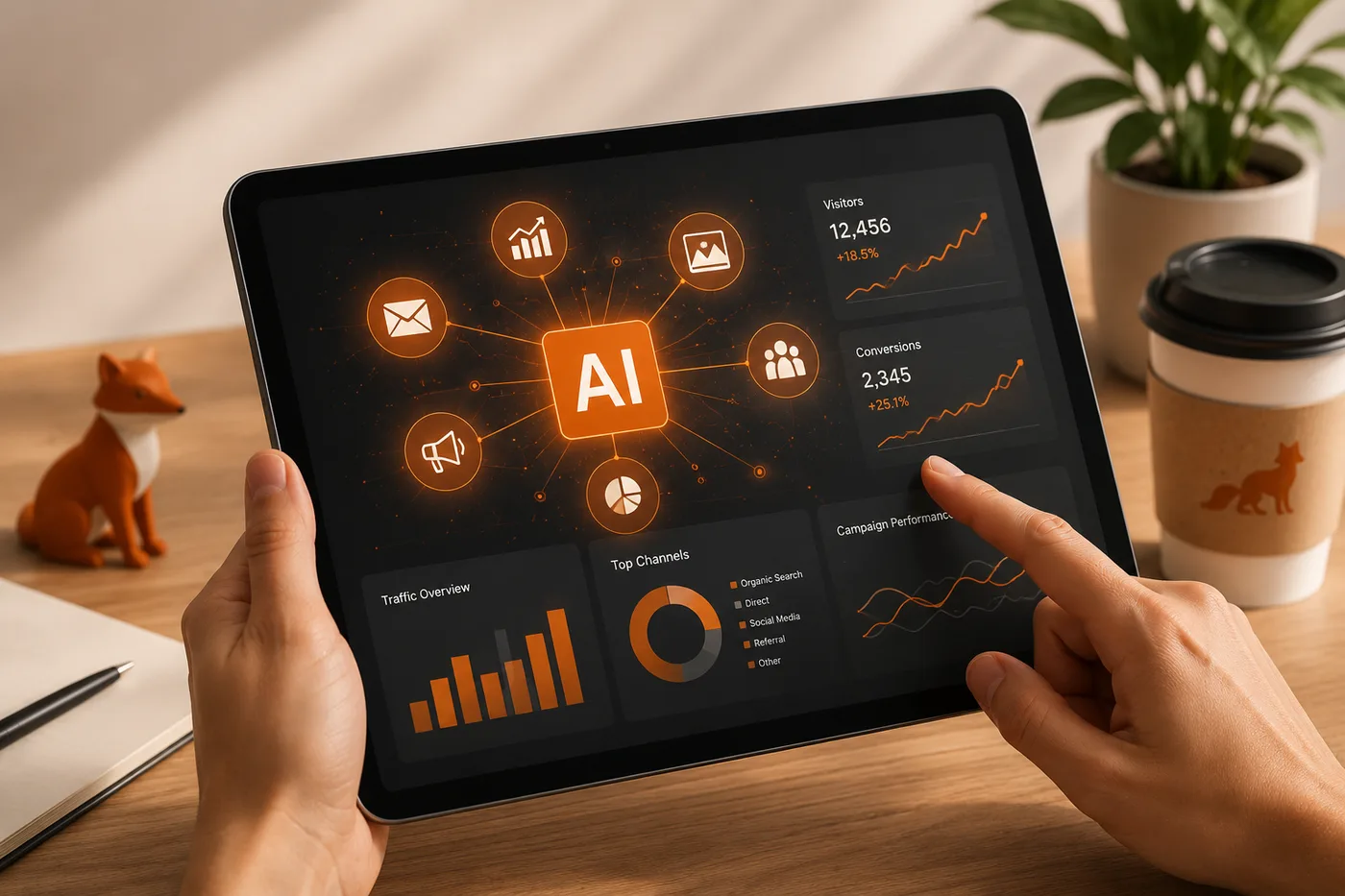 Small business owner comparing AI tools on a laptop screen