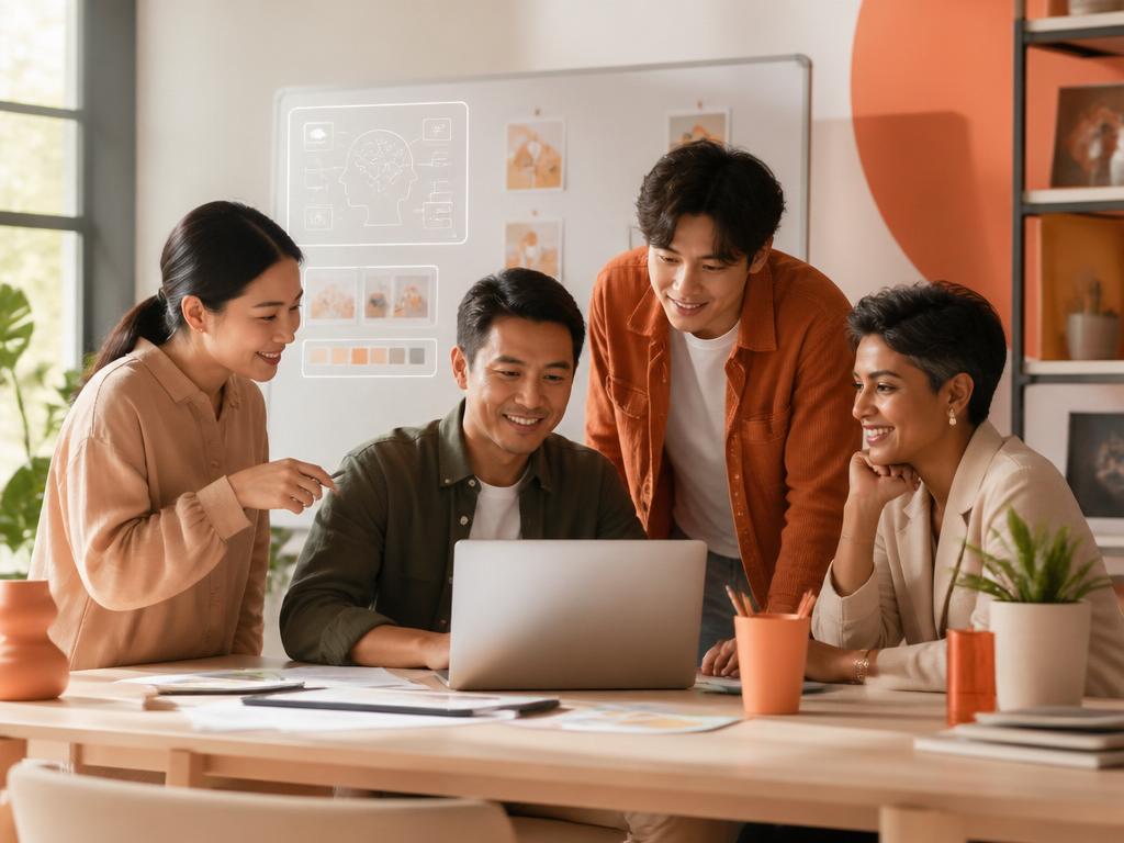 A diverse Ginger Fox team collaborating in a modern studio